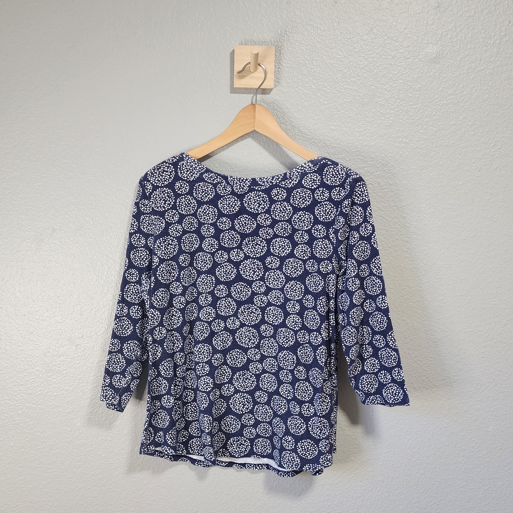 Chico's Navy and White Patterned Long Sleeve Top